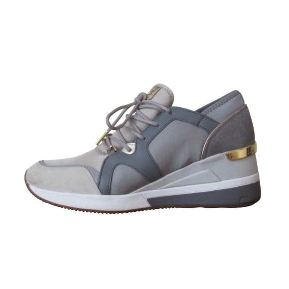 Michael Kors Liv Trainer Platform Wedge Sneakers 9.5 Gray Leather Lace Up - Picture 4 of 10